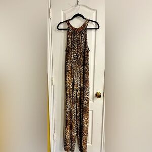 Women’s Sleeveless Animal Print Wide Leg Jumpsuit